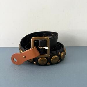 NWT Polo Ralph Lauren Cowhide Leather Gold Studded Black Belt